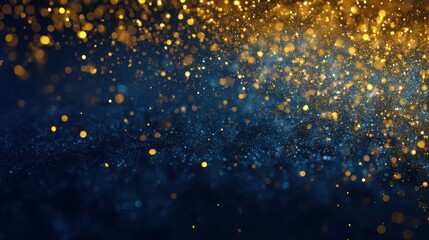 Sparkles of gold and blue blend together creating a vibrant scene. The background hints at a celebration with a festive atmosphere. The light adds depth to the colors.