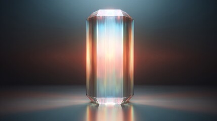 Illuminated, geometric crystal formation with internal light refraction on reflective surface