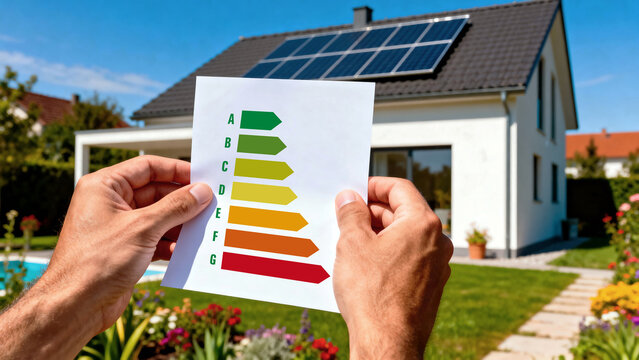 Maison avec panneaux solaire photovolta&iuml;que, diagnostic de performance &eacute;nerg&eacute;tique, dpe