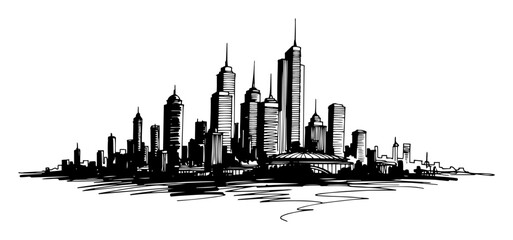 Naklejka premium urban city skyline buildings sketch vector