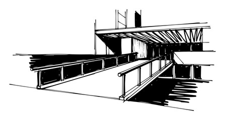 accessible pedestrian bridge ramp vector shape silhouette