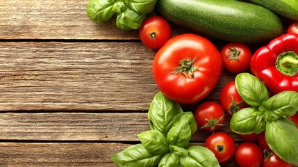 Fresh, vibrant vegetables artfully arranged on a weathered wooden surface, natural and rustic