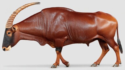 Full profile view of a majestic sable antelope with rich brown coat and curved horns