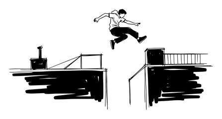 parkour jump between buildings extreme urban sport vector silhouette