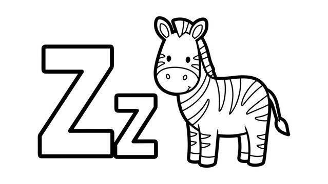 Cute zebra and letter z cartoon for kids - monochrome animal alphabet design