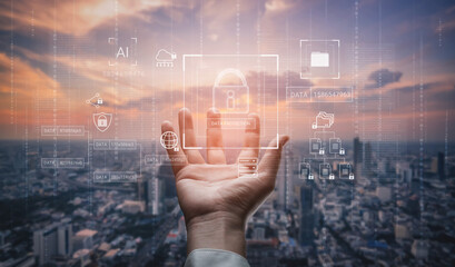 Digital padlock surrounded by data security diagrams representing encryption, network protection, and secure information management Parse