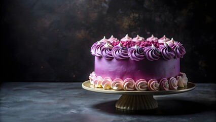 Stunning purple celebration cake with elegant buttercream frosting decoration