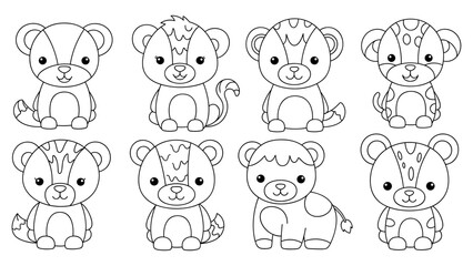 Obraz premium Cute animal outlines: adorable cartoon bear and ferret characters for kids coloring