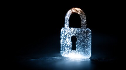 Glowing digital padlock illustration, cybersecurity visual with keyhole against a dark background