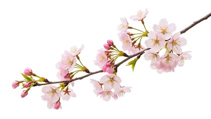 Obraz premium Delicate pink peach blossoms on a branch against a clean white background