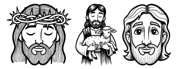 Jesus Christ Portraits Line Art Set