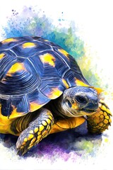 Obraz premium Beautiful Yellow and Blue Tortoise on Ground