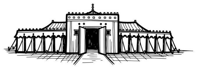 Temple of Solomon Line Art Illustration