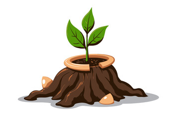 Young sprout burgeoning from an earthen pot amidst fertile soil signifying growth and renewal in a nurturing natural environment