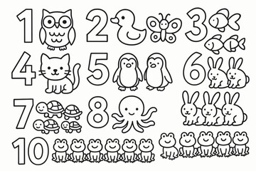 Cute animal number counting worksheet for kids - fun learning activity