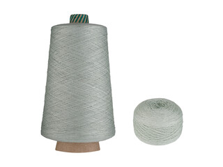 A deep Gray thread set featuring a spool on a cardboard bobbin and two smaller balls, isolated on a white background. Ideal for sewing, knitting, or craft projects, this rich thread adds a bold