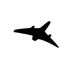 Solid black airplane silhouette, vector illustration. Crisp edges on white background for logo.