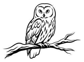 Fototapeta premium Owl Perched on Branch Illustration