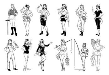 Obraz premium Vintage Pinup Girls Poses Collection