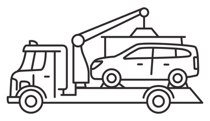 Tow truck icon.Towing truck van with car.City road assistance service evacuator.