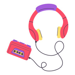Cassette audio player. Retro portable stereo radio cassette recorder.Vector flat illustration.