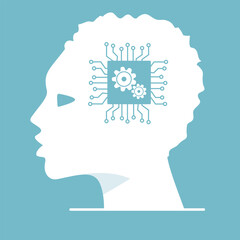 Digital human brain.Human head with an artificial brain.Neural network.
