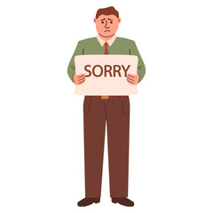 Man saying sorry. Please forgive me.Apologize card.Vector illustration.Isolated on white background.