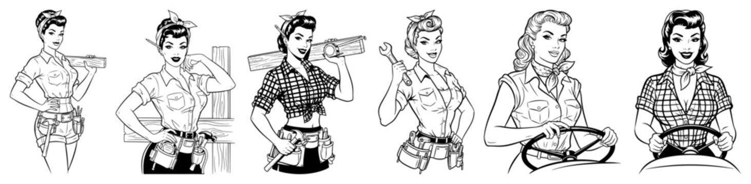 Pinup Female Worker Poses Set