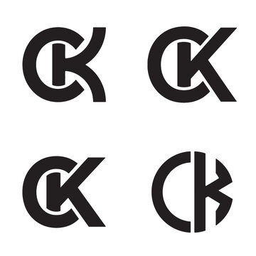 Set of four modern black and white vector logo design variations featuring monogram letters CK for elegant branding.