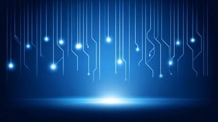 Digital futuristic illustration featuring blue background with glowing light circuits