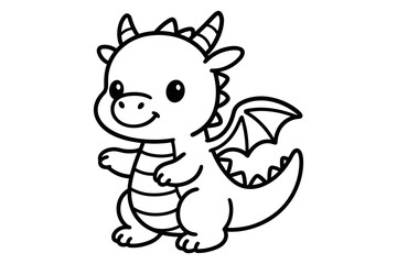 Obraz premium Cute cartoon style baby dragon decor with wings and horns in black and white