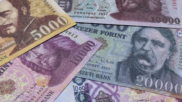 Hungarian forint, cash, currency of Hungary, banknotes for financial transactions. Hungarian forint