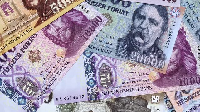 Hungarian forint, cash, currency of Hungary, banknotes for financial transactions. Hungarian forint