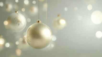 Naklejka na ściany i meble Soft Golden Christmas Baubles with Light Bokeh Background