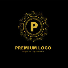 Elegant Premium Logo with Gold 'P' and Ornate Circular Design