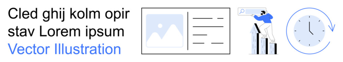 Business strategy, time tracking, workflow management, analytics, efficiency, corporate planning. Elements include a graph, clock and document. Business strategy and time tracking concept