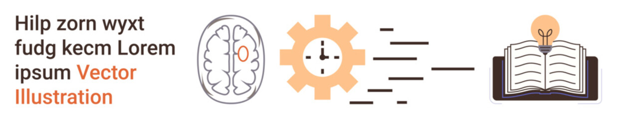 Obraz premium Education, innovation, knowledge management, learning process, creativity, information sharing. A brain, gear and book with lightbulb. Education and innovation concept