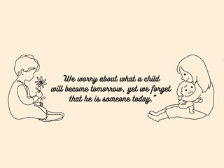 Minimalist Line Art Illustration of Children with a Quote: 