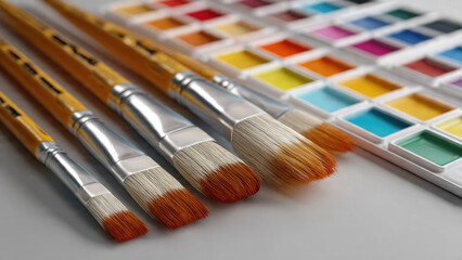 Fototapeta premium Paintbrushes and Watercolor Palette