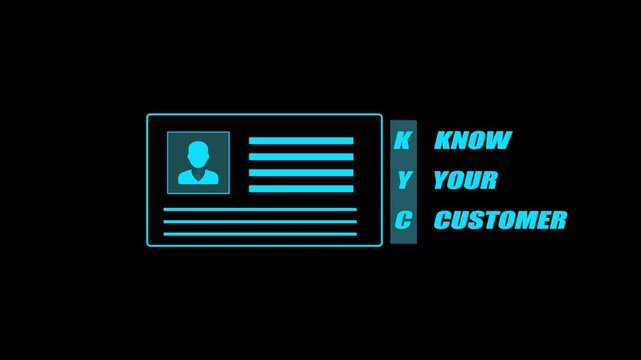 Know your customer concept illustrated through a virtual KYC card interface, enabling financial institutions to authenticate client identities and validate personal information