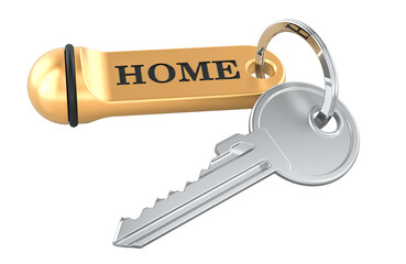 Home key with golden tag. 3D rendering