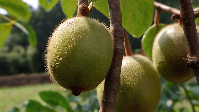 hanging kiwi fruits on the tree branch.