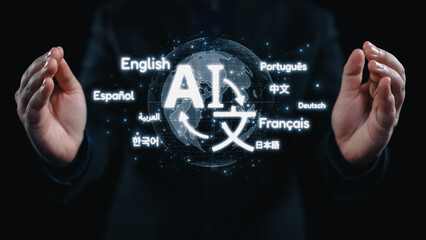 Global communication with multiple languages, digital translation tools, multilingual technology, cross-cultural communication, and virtual language learning environments. Elide