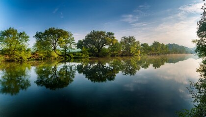 Obraz premium Reflection Of Trees In The Water Veleka River Bulgaria