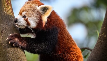 Fototapeta premium The Red Panda Is Climbing A Tree