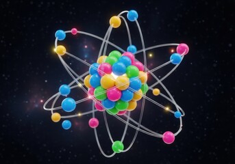 Colorful atomic model illustration electrons orbiting nucleus science education