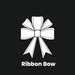 Minimalist Ribbon Bow Icon Illustration Featuring Symmetrical Loops and Tails in Bold White Line Art on Black Background.