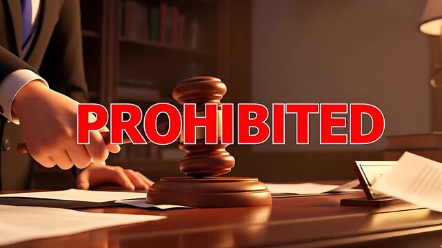 New law prohibited sign animation with hand and gabel - 3d animation