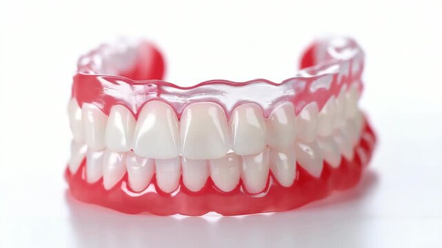 Rotating dentures display: detailed view of artificial teeth in different angles