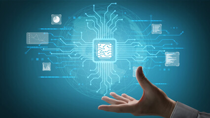 Naklejka premium AI assistant with LLM, big data, machine learning, and generative AI powers prompt engineering and supports agentic AI for advanced business applications. Vouch